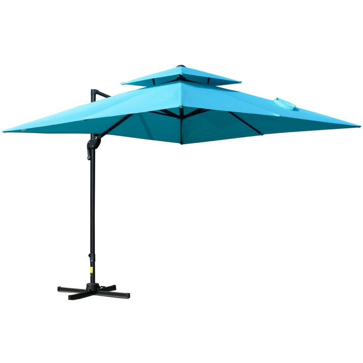 10ft Square Premium Rotating Tilt Roma Offset Cantilever Umbrella Patio w Cross Base, Aqua Blue