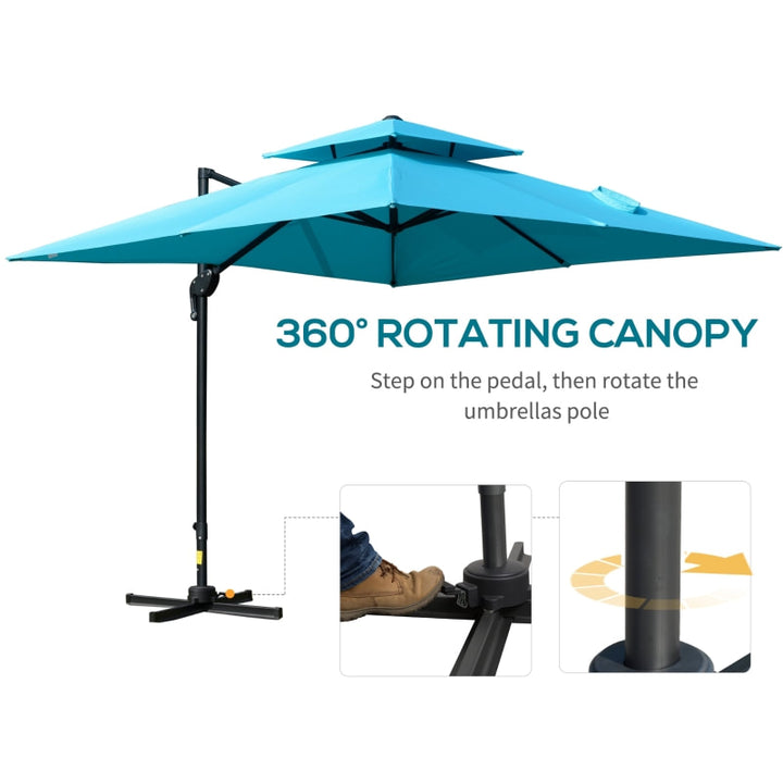10ft Square Premium Rotating Tilt Roma Offset Cantilever Umbrella Patio w Cross Base, Aqua Blue