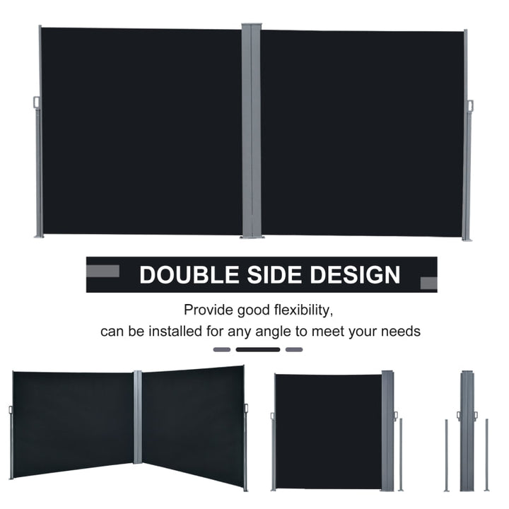 Retractable Double Side Awning Privacy Screen Divider Outdoor Deck Patio Balcony Shade, Black