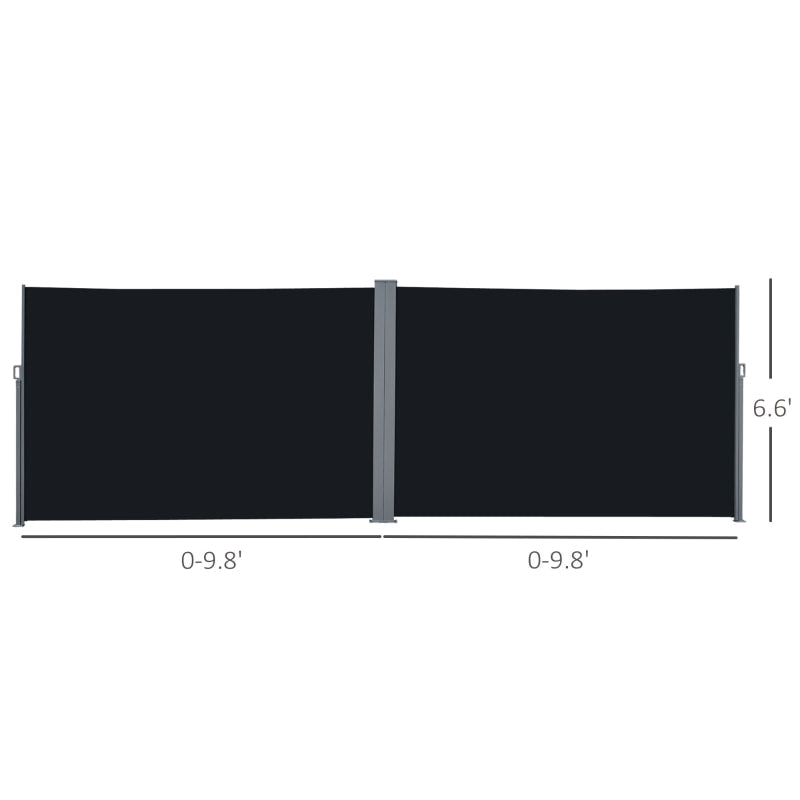 Retractable Double Side Awning Privacy Screen Divider Outdoor Deck Patio Balcony Shade, Black