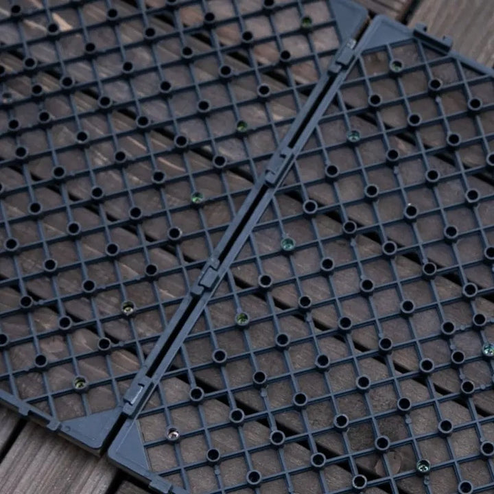 27pc Solid Fir Wood DIY Interlocking Patio Deck Floor Tiles for Indoor or Outdoor, Dark Brown