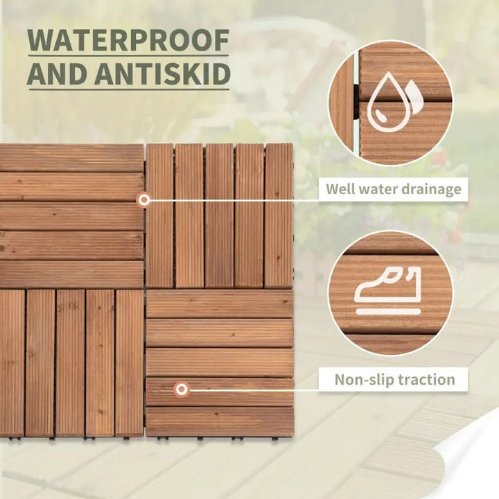 27pc Solid Fir Wood DIY Interlocking Patio Deck Floor Tiles for Indoor or Outdoor, Light Brown
