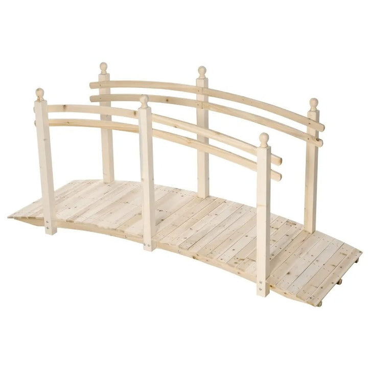 7.5ft Rustic Fir Wood Garden Bridge Arc Walkway w Rails for Yard Stream Pond, Natural Varnish