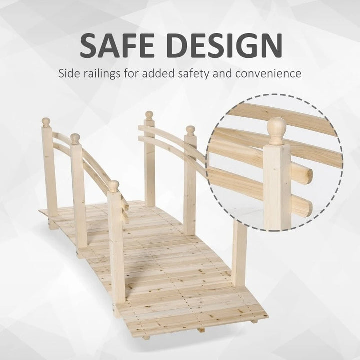 7.5ft Rustic Fir Wood Garden Bridge Arc Walkway w Rails for Yard Stream Pond, Natural Varnish