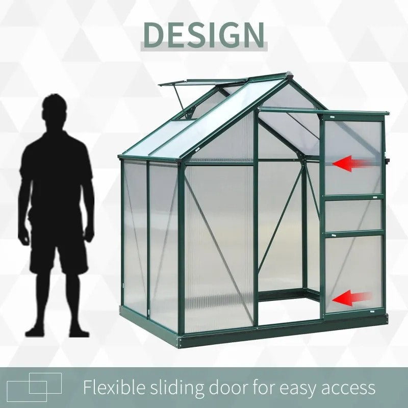 6.2' x 4.3' x 6.6' Walk-in Aluminum PC Hard Sided Outdoor Garden Greenhouse w Door, Foundation