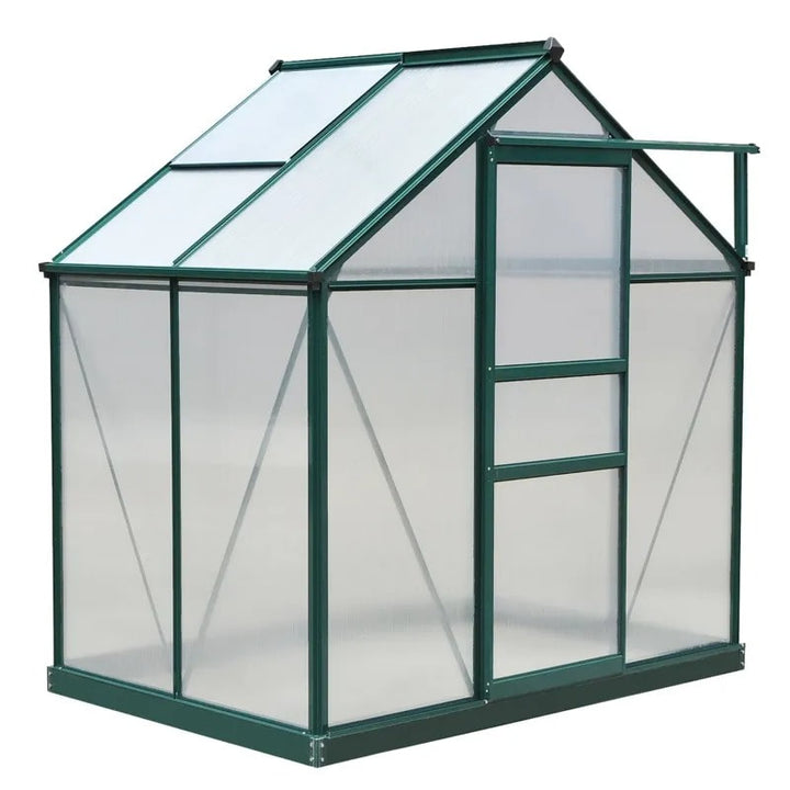 6.2' x 4.3' x 6.6' Walk-in Aluminum PC Hard Sided Outdoor Garden Greenhouse w Door, Foundation