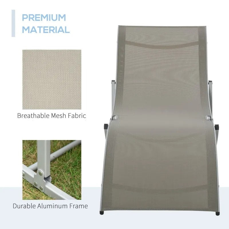 2pc S-Shaped Aluminum Foldable Sun Lounger Chair, Patio Tanning Beach Pool Deck Garden, Lt Grey