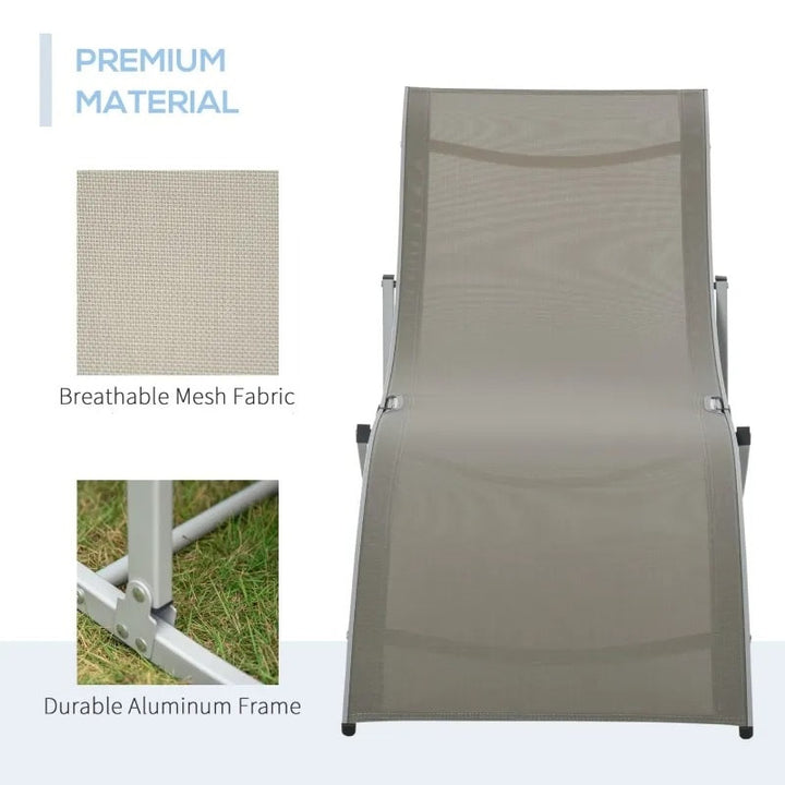 2pc S-Shaped Aluminum Foldable Sun Lounger Chair, Patio Tanning Beach Pool Deck Garden, Lt Grey