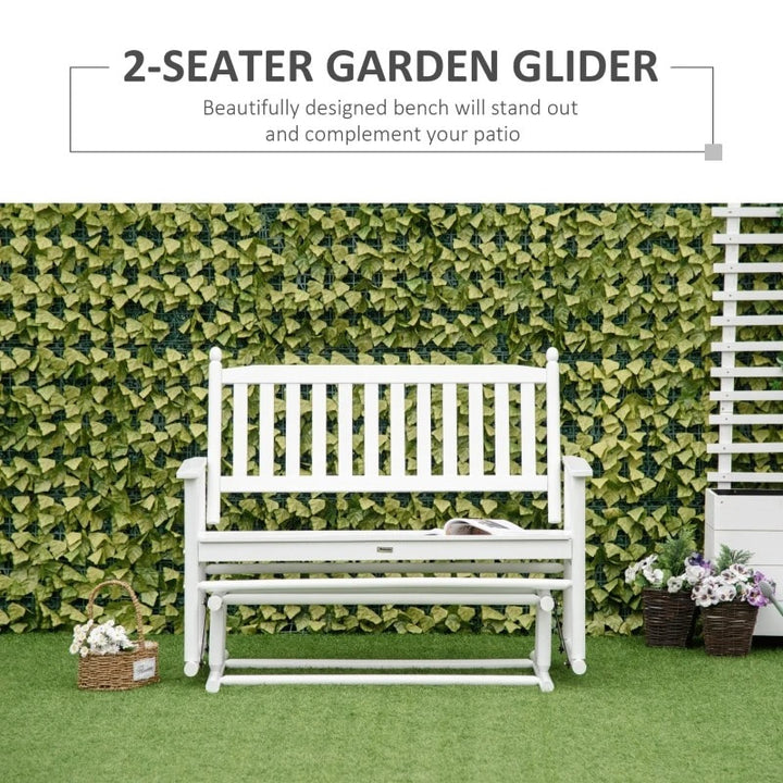 Poplar Wood 2 Seater Glider Porch Swing Bench Loveseat for Outdoor Patio Deck Garden - White