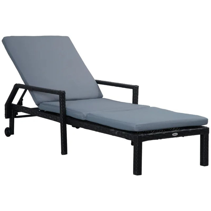 PE Rattan Wicker Sun Lounger Recliner Patio Deck Chaise Chair for Outdoor Garden Pool, Grey