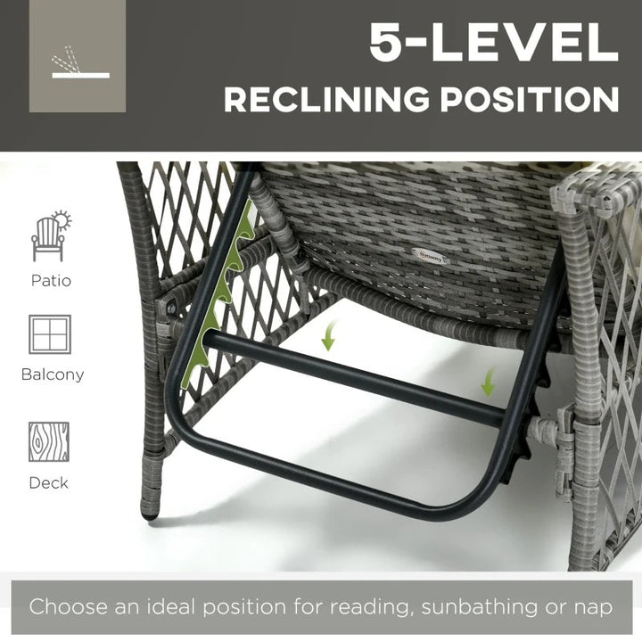 2pc PE Rattan Wicker Sun Lounger Recliner Patio Deck Chaise Chair w Table – Grey w Lime Green