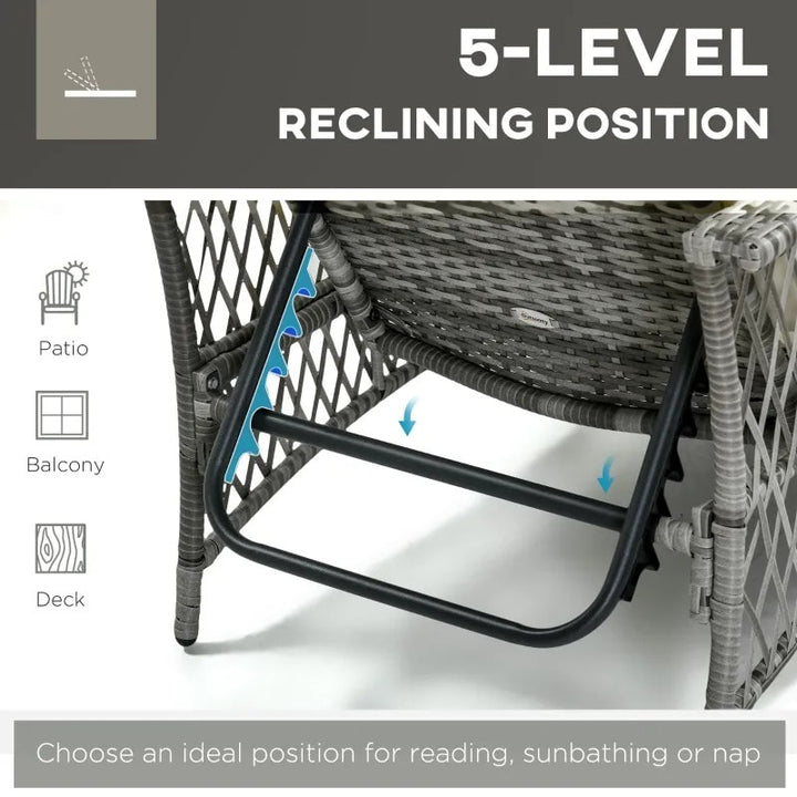 2pc PE Rattan Wicker Sun Lounger Recliner Patio Deck Chaise Chair w Table – Grey w Cream White