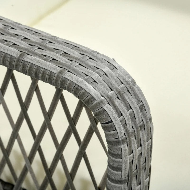 2pc PE Rattan Wicker Sun Lounger Recliner Patio Deck Chaise Chair w Table – Grey w Cream White