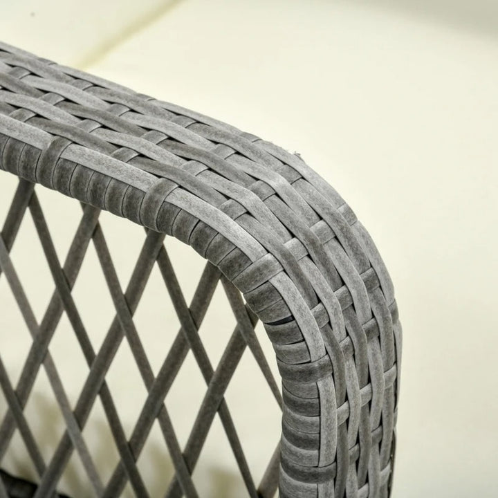 2pc PE Rattan Wicker Sun Lounger Recliner Patio Deck Chaise Chair w Table – Grey w Cream White