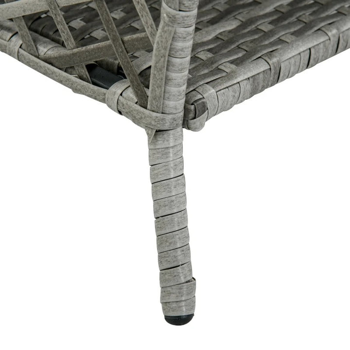 2pc PE Rattan Wicker Sun Lounger Recliner Patio Deck Chaise Chair w Table – Grey w Cream White