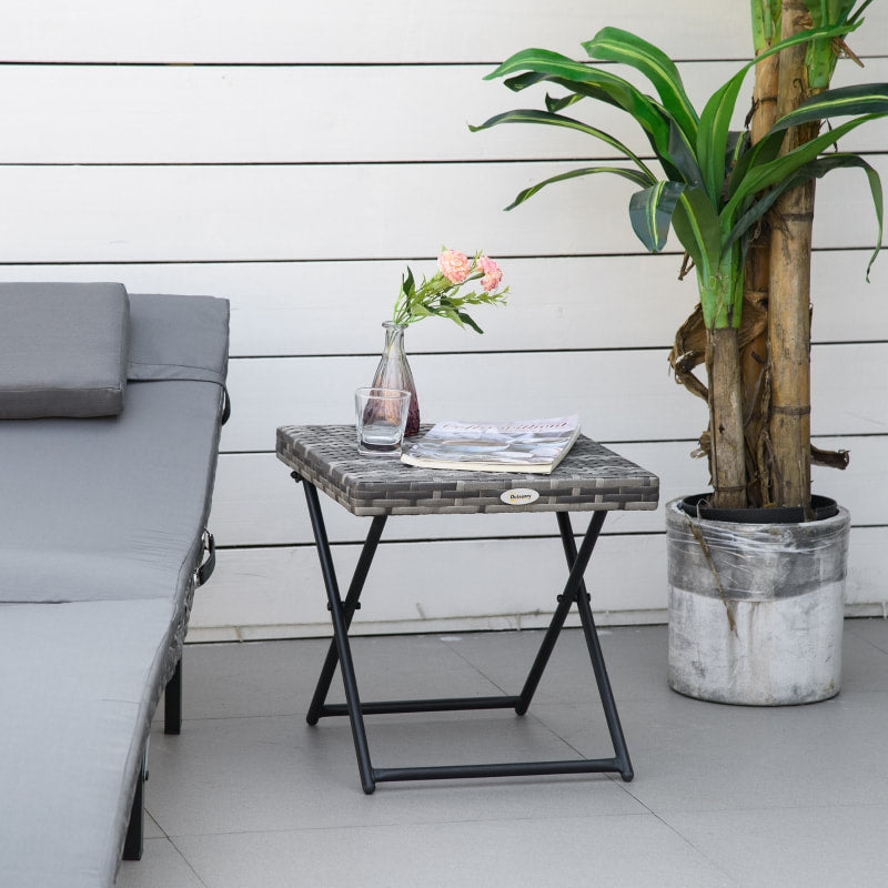 Folding PE Rattan Wicker Side Coffee Accent Dining Portable Table Patio Deck Pool Garden, Grey