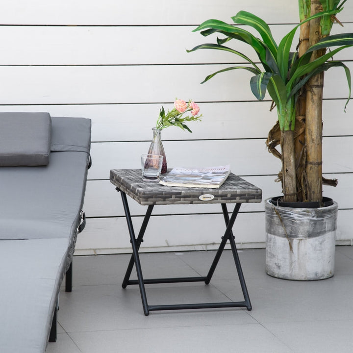Folding PE Rattan Wicker Side Coffee Accent Dining Portable Table Patio Deck Pool Garden, Grey