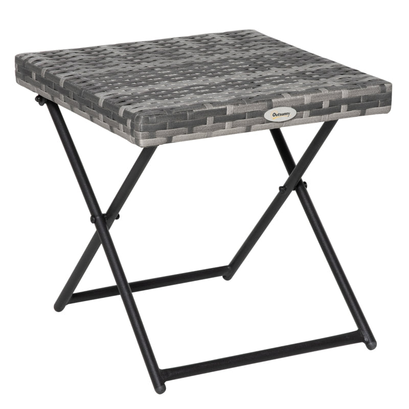 Folding PE Rattan Wicker Side Coffee Accent Dining Portable Table Patio Deck Pool Garden, Grey
