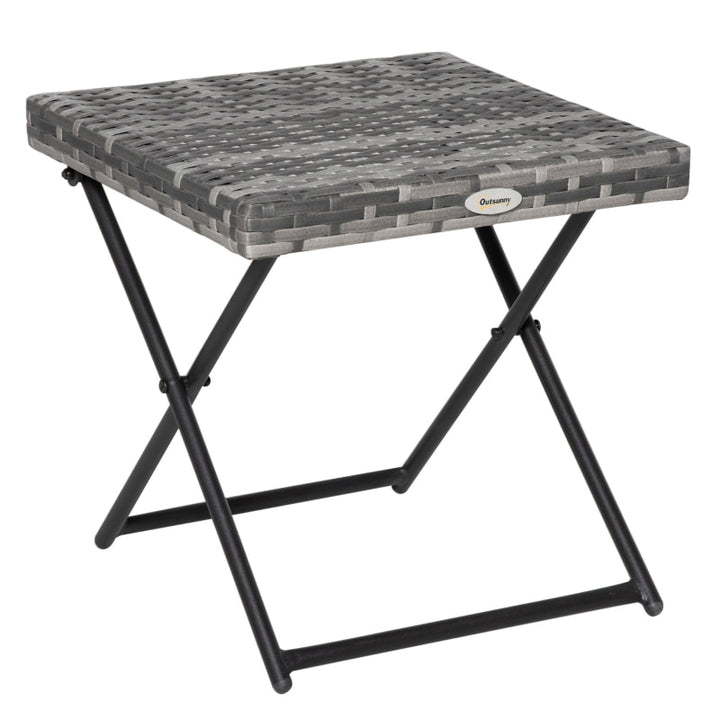 Folding PE Rattan Wicker Side Coffee Accent Dining Portable Table Patio Deck Pool Garden, Grey