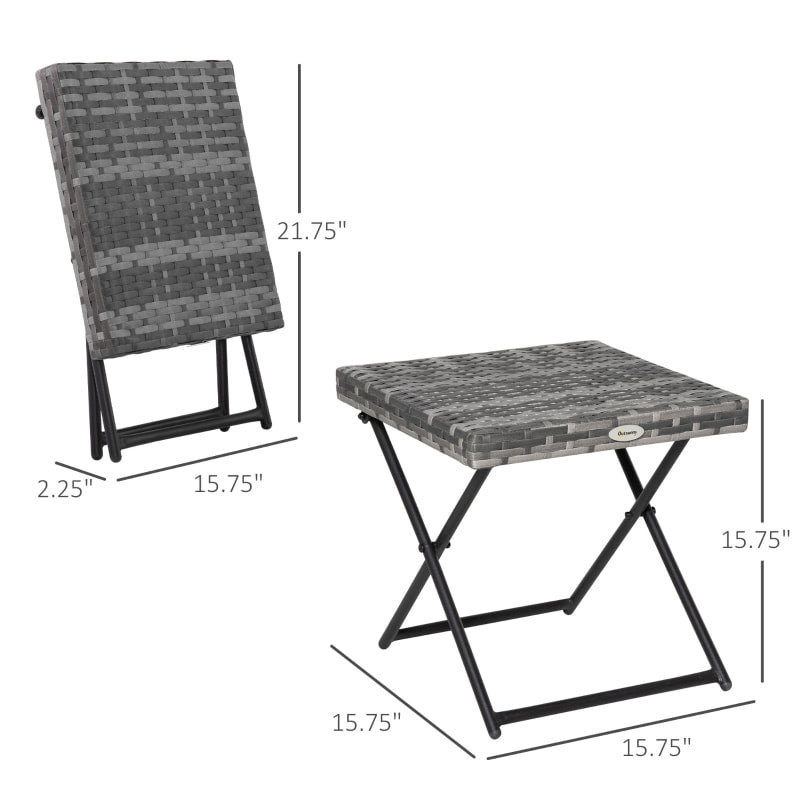 Folding PE Rattan Wicker Side Coffee Accent Dining Portable Table Patio Deck Pool Garden, Grey