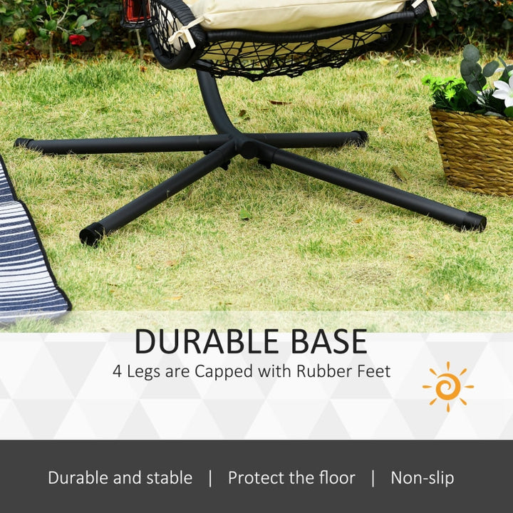 PE Rattan Wicker Swing Hammock Chair Lounger w Stand, Cushion Outdoor Patio Deck, Beige & Black