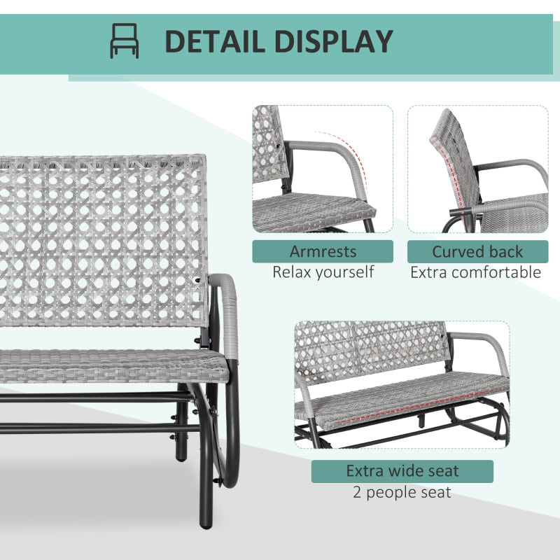 2 Seater PE Rattan Wicker Glider Porch Swing Rocking Bench Loveseat for Patio Deck Garden, Grey