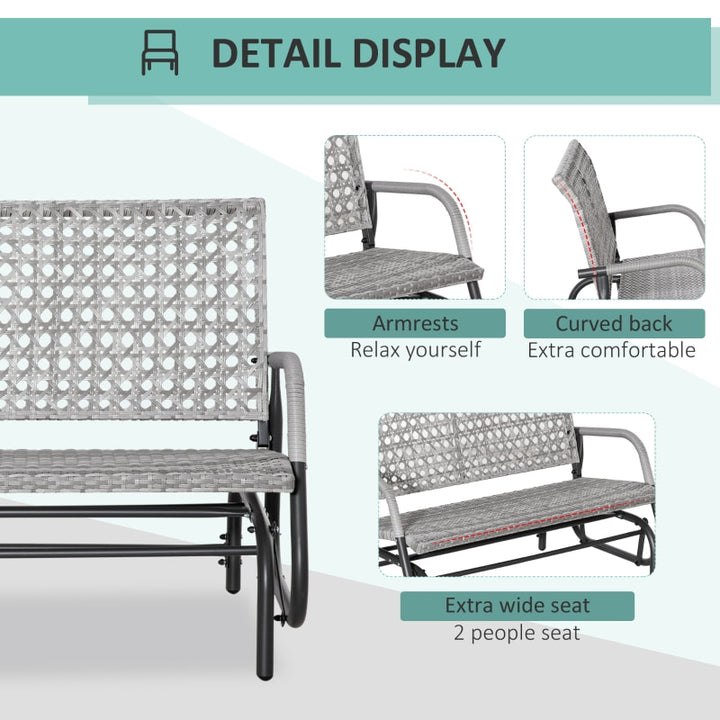 2 Seater PE Rattan Wicker Glider Porch Swing Rocking Bench Loveseat for Patio Deck Garden, Grey