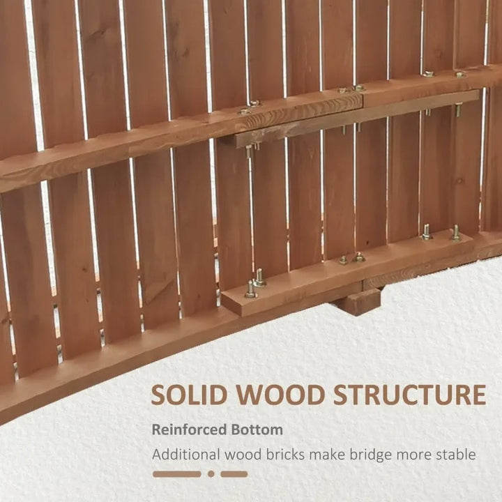 5ft Stained Fir Wood Garden Bridge Arc Walkway w Hemp Rope Rails for Yard, Pond, Stream, Brown