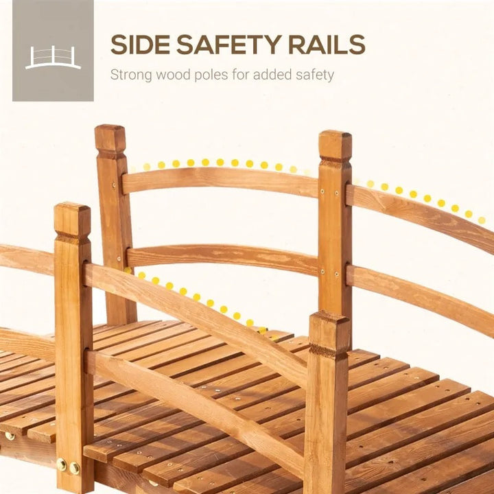 5ft Stained Fir Wood Garden Bridge Arc Walkway w Wood Guard Rails for Yard Pond Stream, Brown