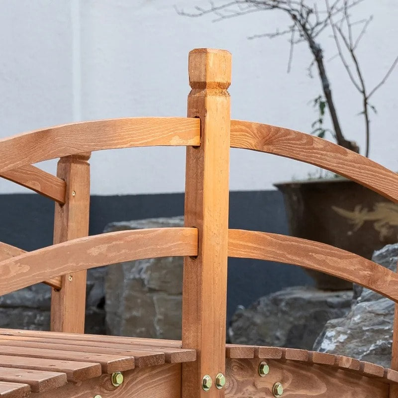 5ft Stained Fir Wood Garden Bridge Arc Walkway w Wood Guard Rails for Yard Pond Stream, Brown