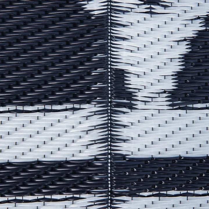 9' x 18' Reversible Plastic Woven Rug Floor Mat Patio Deck RV Beach Picnic, Navy Blue & White