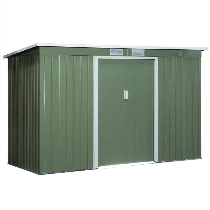 9.2 x 4.2 x 5.6' Compact Galv Steel Outdoor Storage Tool Garden Garbage Recycle Bin Shed, Green