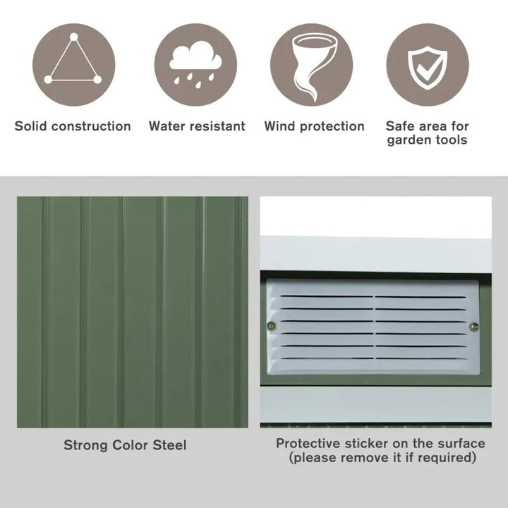 9.2 x 4.2 x 5.6' Compact Galv Steel Outdoor Storage Tool Garden Garbage Recycle Bin Shed, Green
