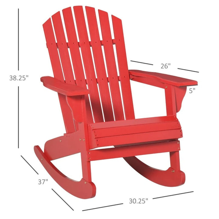 Fir Wood Painted Muskoka Adirondack Rocking Lounge Chair Outdoor Garden Deck Patio Rocker, Red