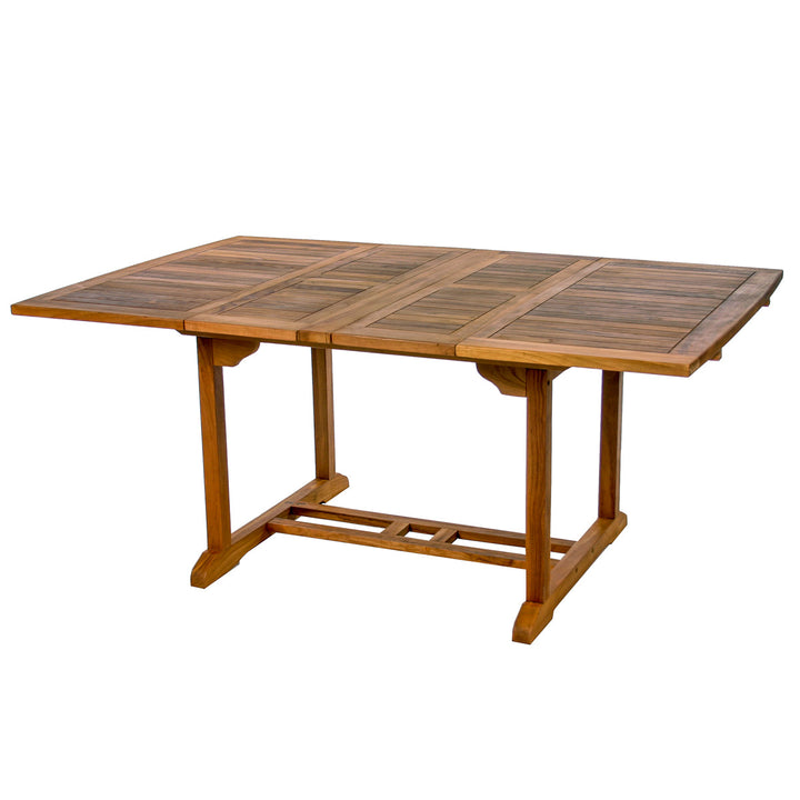 50-75" Butterfly Leaf Extension Table for Outdoor Patio Dining w Umbrella Hole, Solid Teak Wood