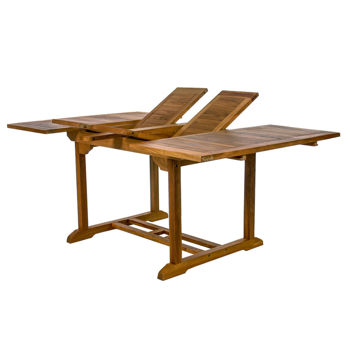 50-75" Butterfly Leaf Extension Table for Outdoor Patio Dining w Umbrella Hole, Solid Teak Wood