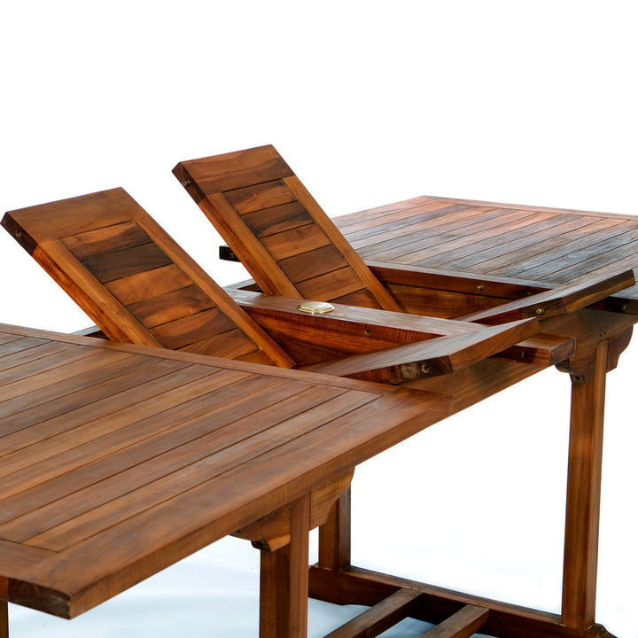 50-75" Butterfly Leaf Extension Table for Outdoor Patio Dining w Umbrella Hole, Solid Teak Wood