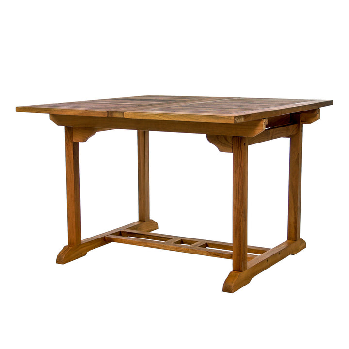 50-75" Butterfly Leaf Extension Table for Outdoor Patio Dining w Umbrella Hole, Solid Teak Wood