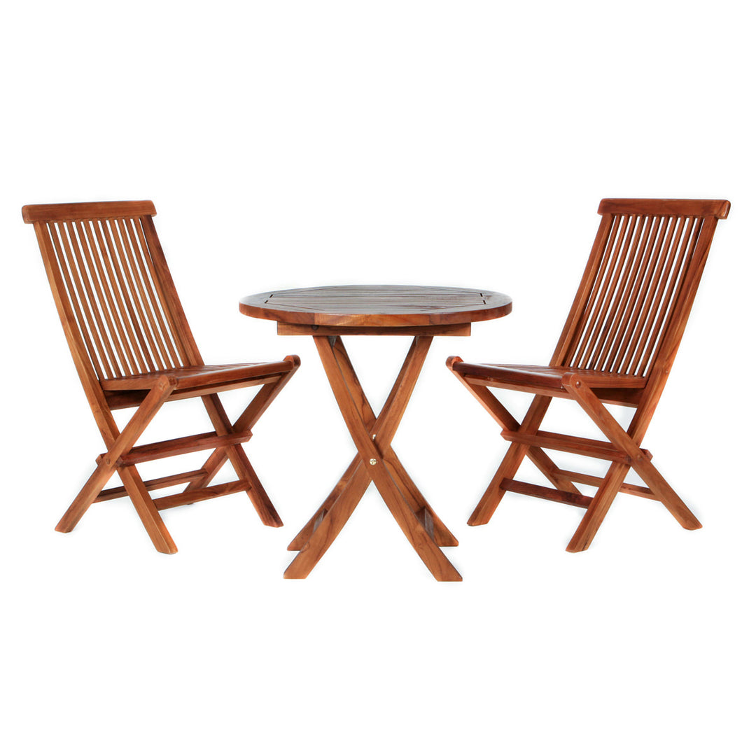 3pc Solid Teak Wood Foldable Bistro Dining Table & 2 Chairs Set, Outdoor Garden Patio, Finished