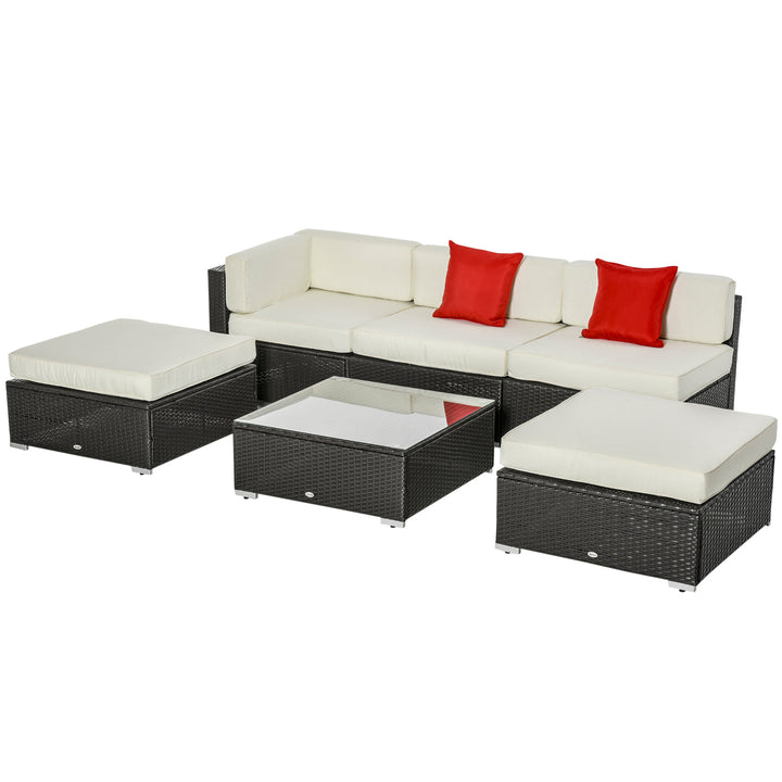 6pc PE Rattan Wicker Conversation Lounge Set w/ Cushions Outdoor Patio - Coffee, Cream White