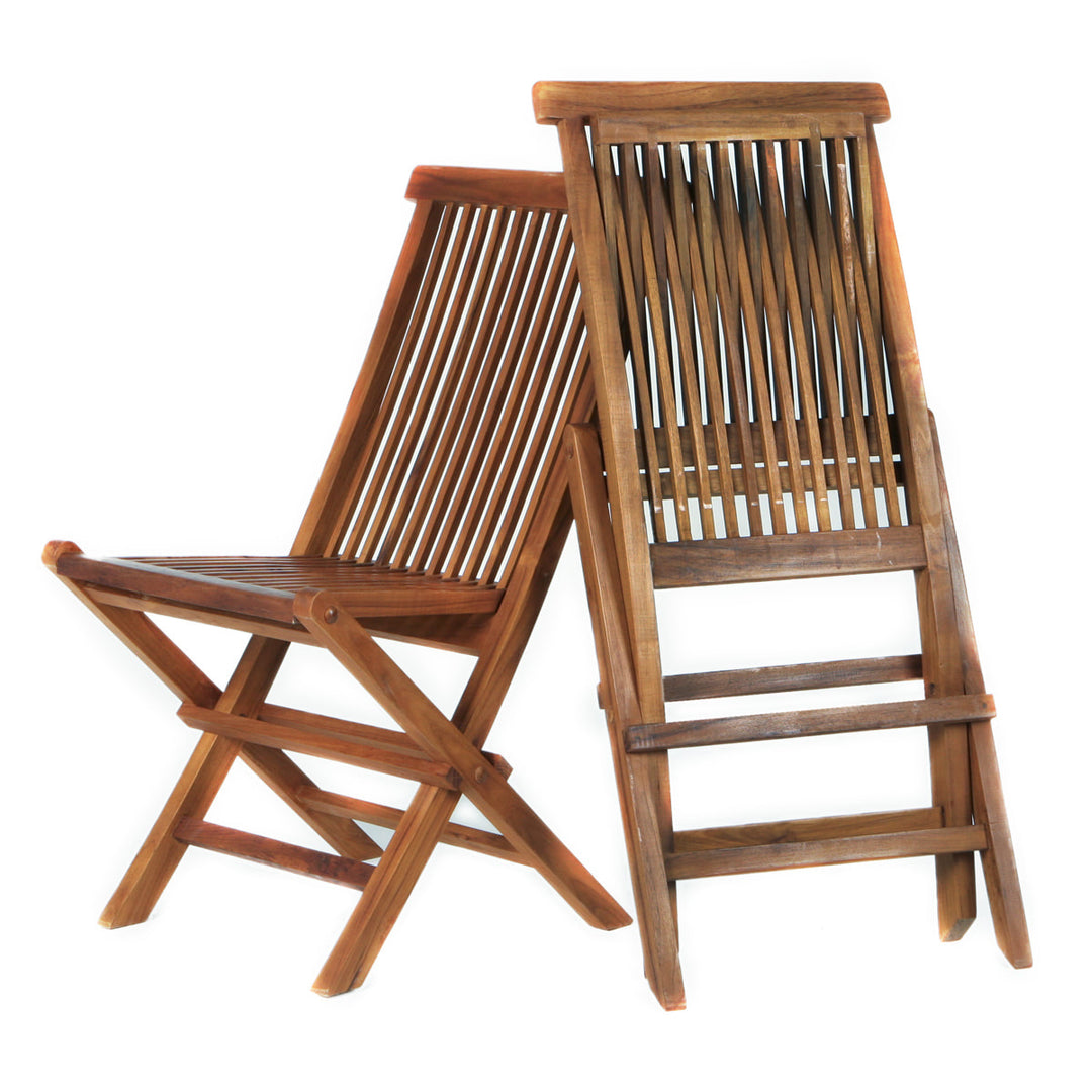 2pc Set Solid Teak Wood Folding Bistro Chairs w Cushions for Outdoor Patio Dining, Finished