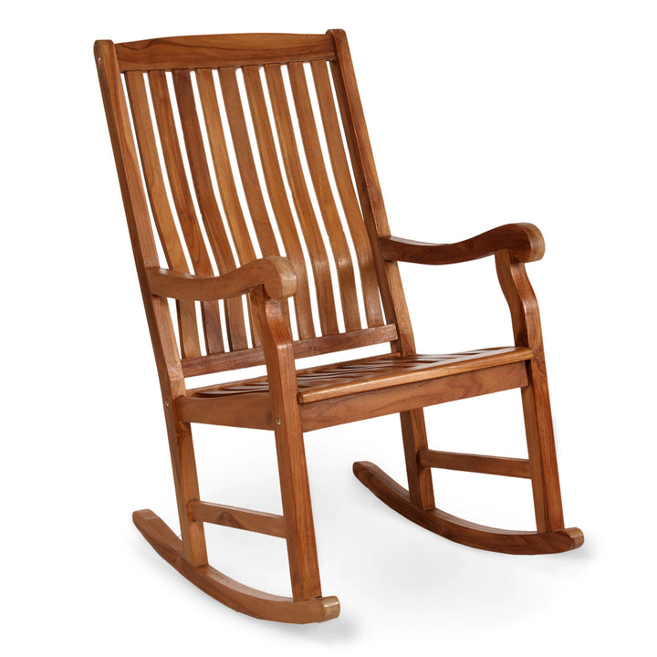 Traditional Solid Teak Wood Rocking Chair for Indoor Outdoor Porch Patio Deck Garden, Finished