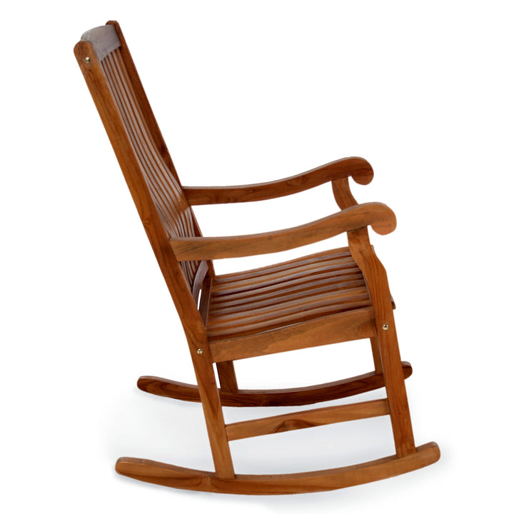 Traditional Solid Teak Wood Rocking Chair for Indoor Outdoor Porch Patio Deck Garden, Finished