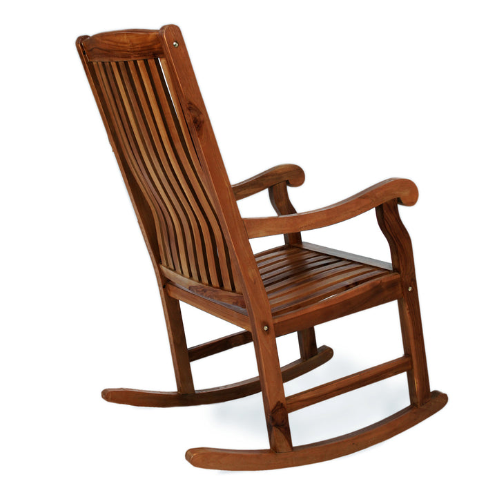Traditional Solid Teak Wood Rocking Chair for Indoor Outdoor Porch Patio Deck Garden, Finished
