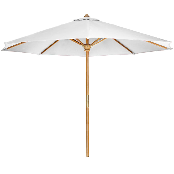 10ft Round Premium Teak Canopy Market Patio Deck Umbrella w Brass Fitting, Wind Vent, White