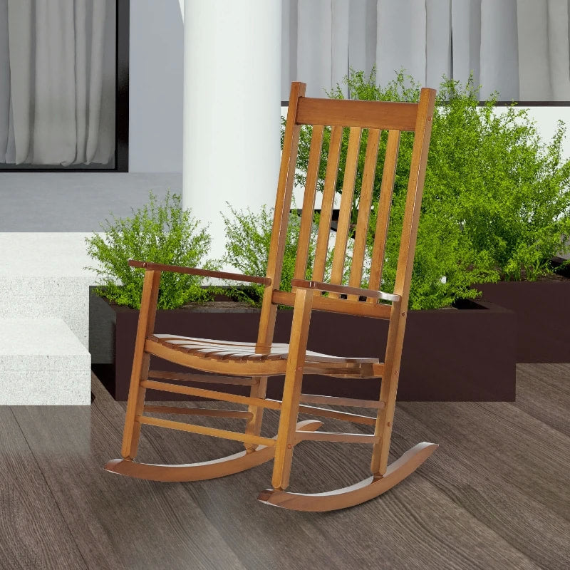 Farmhouse Poplar Wood Rocking Chair Indoor Outdoor Porch Garden Patio Deck Living Room, Natural