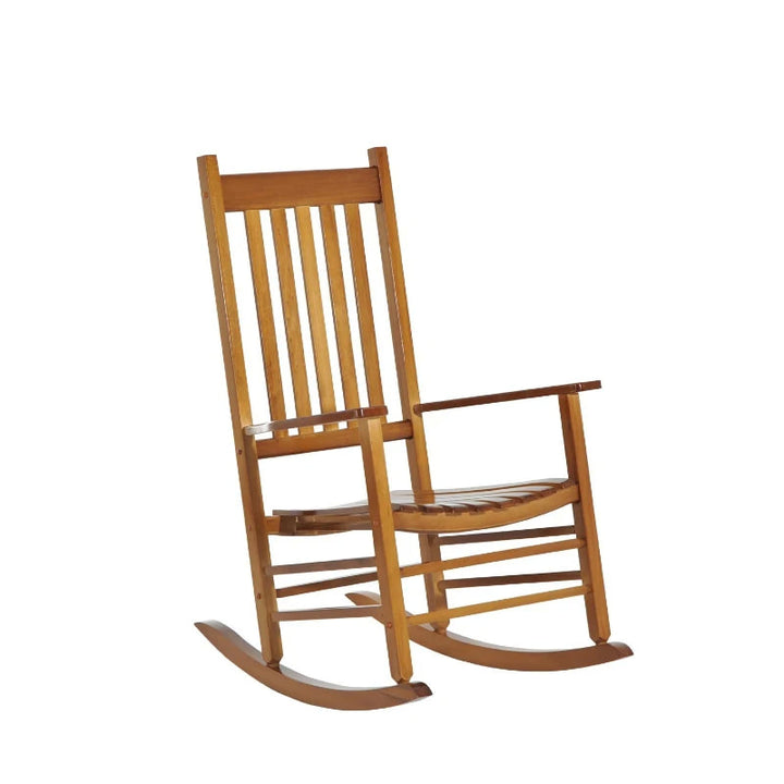 Farmhouse Poplar Wood Rocking Chair Indoor Outdoor Porch Garden Patio Deck Living Room, Natural