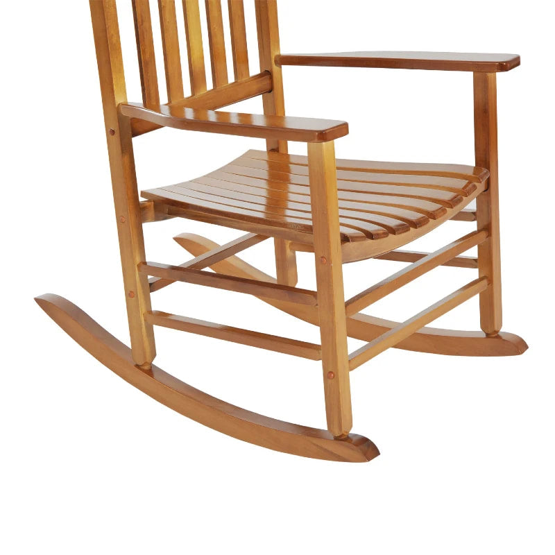 Farmhouse Poplar Wood Rocking Chair Indoor Outdoor Porch Garden Patio Deck Living Room, Natural
