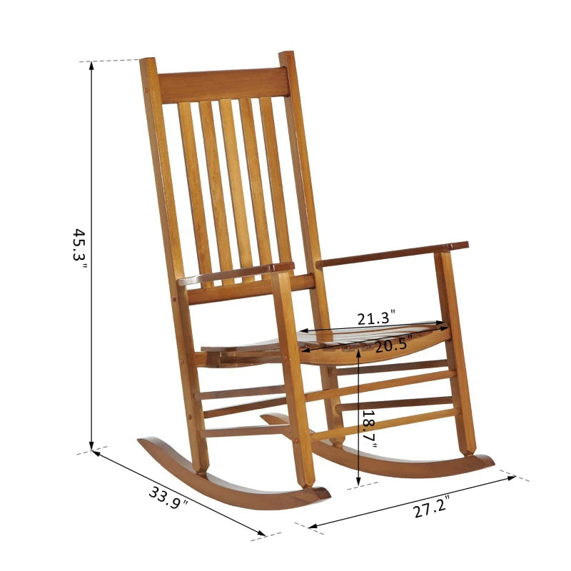 Farmhouse Poplar Wood Rocking Chair Indoor Outdoor Porch Garden Patio Deck Living Room, Natural