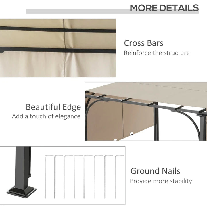 10' x 10' Steel Pergola Gazebo Shelter w Retractable Fabric Roof for Deck Patio, Grey, Lt Beige